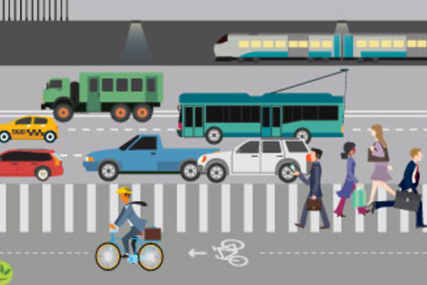 Animated depiction of multiple modes of transportation