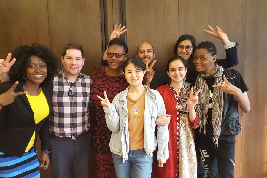 LANCET YOUTH COMMISSIONERS FROM NIGERIA, NEW ZEALAND, ZAMBIA, SRI LANKA, CHINA, INDIA AND UGANDA; U OF T MEDICAL STUDENT MARIAM NAGUIB IS PICTURED IN THE TOP ROW, FAR RIGHT.