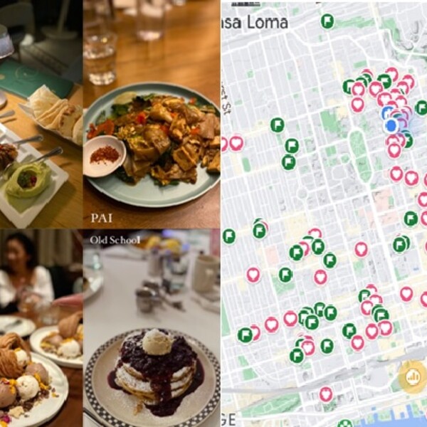 Collage of different foods and pin map to various restaurants